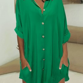 Long Sleeve Shirt Dress, Button Up Casual Dress, Women's Clothing