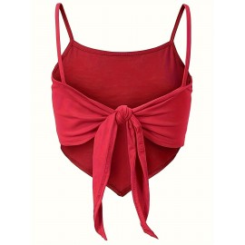 2 Packs Spaghetti Strap Top, Y2K Allover Print Tie Back Sleeveless Cami Top For Every Day, Women's Clothing