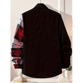 Plaid Pattern Men's Casual Thin Long Sleeve Color Block Button Up Shirt With Chest Pocket, Male Clothes For Summer Spring And Fall
