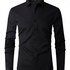Classic Design Shirt, Men's Semi-formal Button Up Lapel Long Sleeve Shirt For Spring Summer Business