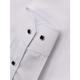 Men's Stylish Solid Shirt, Casual Breathable Lapel Button Up Short Sleeve Shirt Top For Business Activities