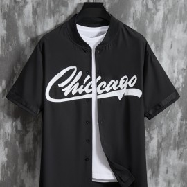 Stylish Letter Print Men's Casual Short Sleeve Shirt, Men's Baseball Jersey For Summer Vacation Resort, Tops For Men, Gift For Men